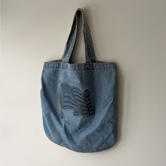 Vintage Denim American Flag Tote - Picture 2 of 11
